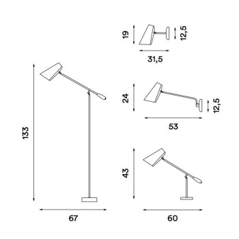 Dimensiones Lámpara Birdy de pared de brazo largo. Disponible en Moisés showroom