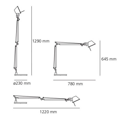 dimensiones lámpara de sobremesa Tolomeo Artemide. dimensiones lámpara de sobremesa Tolomeo Artemide.