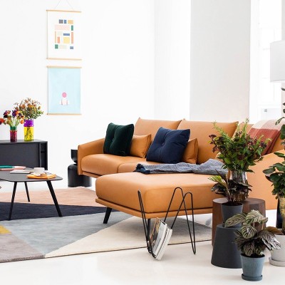 Sofá Costura con chaiselongue Piel camel Sofá Costura con chaiselongue Piel camel