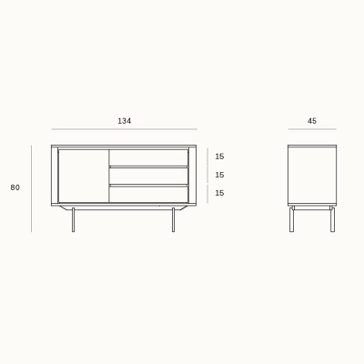 Medidas del Aparador Shadow Roble 1 puerta 3 cajones - Ethnicraft en Moises Showroom
