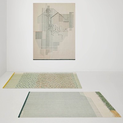Kilim Backstitch Calm color verde de Gan Rugs en Moises Showroom Kilim Backstitch Calm color verde de Gan Rugs en Moises Showroom