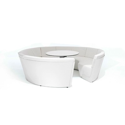 Mesa Kosmos low cojines bajos de cuero sintético color blanco mesa fija de Extremis disponible en Moisés Showroom Mesa Kosmos low cojines bajos de cuero sintético color blanco mesa fija de Extremis disponible en Moisés Showroom