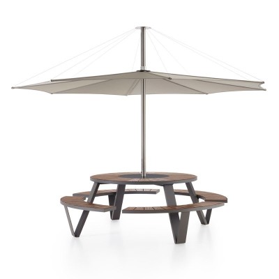 Parasol inumbrina con mesa Pantagruel de Extremis. Disponible en Moisés Showroom Parasol inumbrina con mesa Pantagruel de Extremis. Disponible en Moisés Showroom
