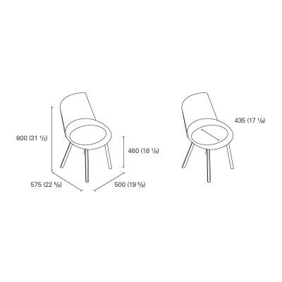 Dimensiones Silla Houdini de E15. Disponible en Moisés Showroom