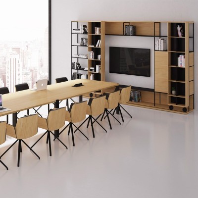 sala de reunión con Mueble de TV Literatura Open roble blanqueado de Punt Mobles