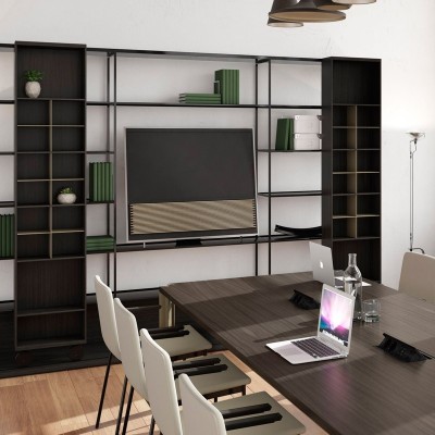 sala de reunión con Mueble de TV Literatura Open 
 roble ébano de Punt Mobles