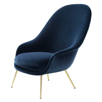 Sillón Bat terciopelo azul de Gubi con respaldo alto en Moises Showroom Sillón Bat terciopelo azul de Gubi con respaldo alto en Moises Showroom