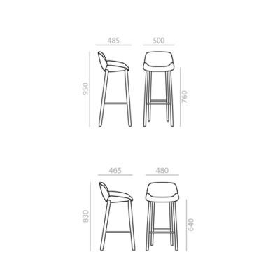 dimensiones taburetes Nuez patas madera Andreu World dimensiones taburetes Nuez patas madera Andreu World
