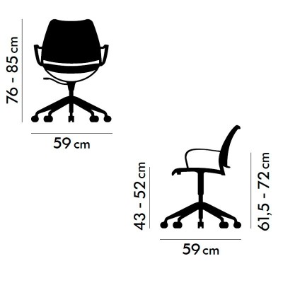 medidas silla Gas giratoria con ruedas Stua medidas silla Gas giratoria con ruedas Stua