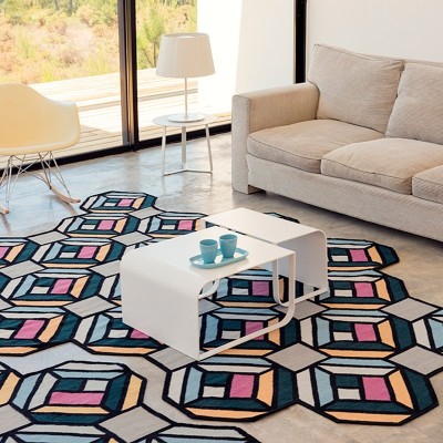 Kilim Parquet Tetragon Blue Gan rugs by Front Kilim Parquet Tetragon Blue Gan rugs by Front