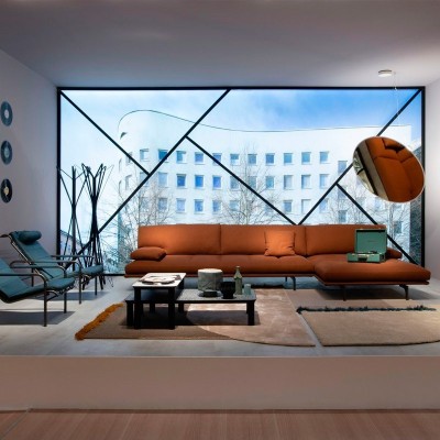 salón con sofá módulo chaiselongue Milano Zanotta