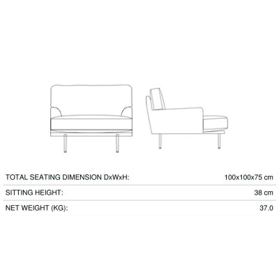 Medidas Flaneur Lounge chair de Gubi en Moises Showroom Medidas Flaneur Lounge chair de Gubi en Moises Showroom