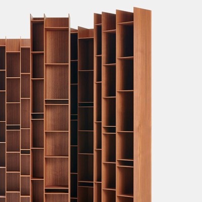 detalle estanterías Random Wood nogal canaletto MDF detalle estanterías Random Wood nogal canaletto MDF