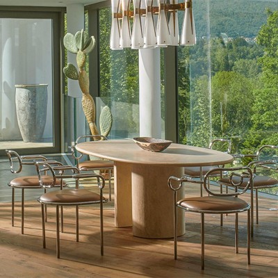 mesa Dolmen Cappellini mármol travertine amarillo claro comedor mesa Dolmen Cappellini mármol travertine amarillo claro comedor