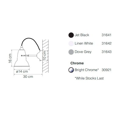 medidas y acabados aplique pared Original 1227 Anglepoise