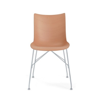 P/Wood Basic Vieener madera clara y patas cromo de Kartell frente P/Wood Basic Vieener madera clara y patas cromo de Kartell frente