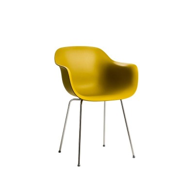 Silla Substance con brazos y estructura tubular de acero color mostaza Silla Substance con brazos y estructura tubular de acero color mostaza