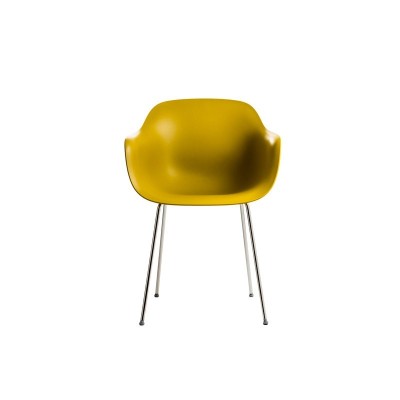 Silla Substance con brazos y estructura tubular de acero color mostaza Silla Substance con brazos y estructura tubular de acero color mostaza
