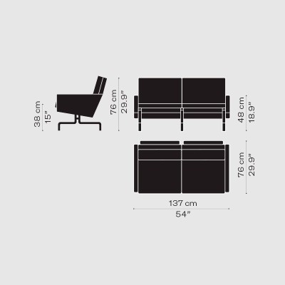 Medidas sofá PK31™ 2 plazas de Fritz Hansen Medidas sofá PK31™ 2 plazas de Fritz Hansen