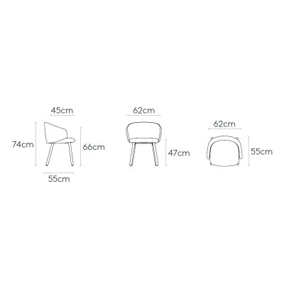 Medidas sillón Binar 60 con respaldo bajo y 4 patas de madera de Inclass Medidas sillón Binar 60 con respaldo bajo y 4 patas de madera de Inclass