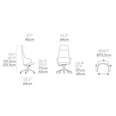 Medidas sillón con ruedas Binar Executive de respaldo alto en Moises Showroom Medidas sillón con ruedas Binar Executive de respaldo alto en Moises Showroom