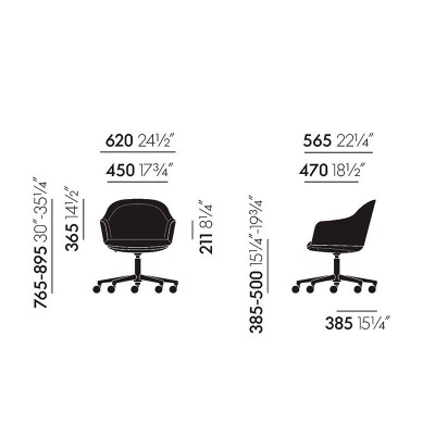 Medidas Silla Softshell con ruedas de Vitra Medidas Silla Softshell con ruedas de Vitra