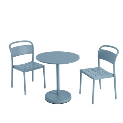 Sillas linear steel con mesa de café linear steel redonda azul palo Muuto Sillas linear steel con mesa de café linear steel redonda azul palo Muuto