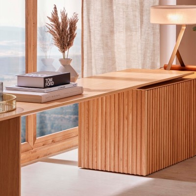 Detalle mueble tv Velasca extensible roble super mate de Punt Mobles. Detalle mueble tv Velasca extensible roble super mate de Punt Mobles.