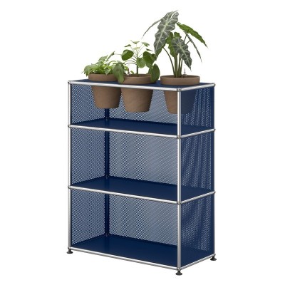 Estantería modular USM Haller perforada con plantas color azul acero Estantería modular USM Haller perforada con plantas color azul acero