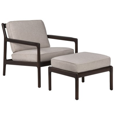 Sillón y reposapiés Jack caoba marrón tapizado ivory de Ethnicraft Sillón y reposapiés Jack caoba marrón tapizado ivory de Ethnicraft