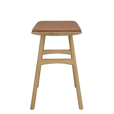 Perfil taburete Osso bajo roble asiento cuero cognac de Ethnicraft Perfil taburete Osso bajo roble asiento cuero cognac de Ethnicraft