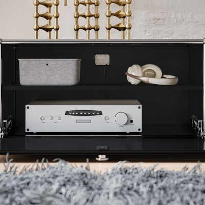 Imagen ambientada detalle mueble tv USM Haller negro grafito de USM Imagen ambientada detalle mueble tv USM Haller negro grafito de USM