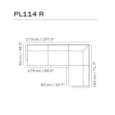 Medidas sofá Lissoni PL114 Right de Fritz Hansen