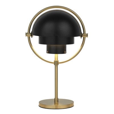 Multi Lite portable lamp latón con pantalla negra mate encendida de Gubi Multi Lite portable lamp latón con pantalla negra mate encendida de Gubi