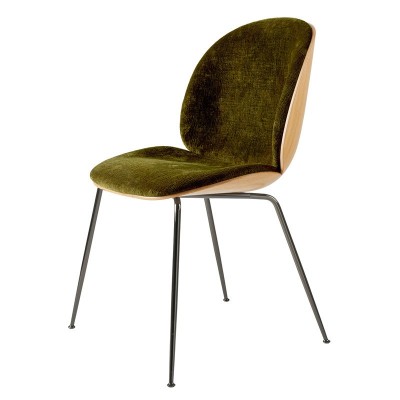 Silla Beetle Oak Veneer Shell Black Chrome Conic Base tapizado Mumble de Gubi Silla Beetle Oak Veneer Shell Black Chrome Conic Base tapizado Mumble de Gubi