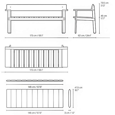 GL101 Timbur Banco de exterior Carl Hansen medidas GL101 Timbur Banco de exterior Carl Hansen medidas