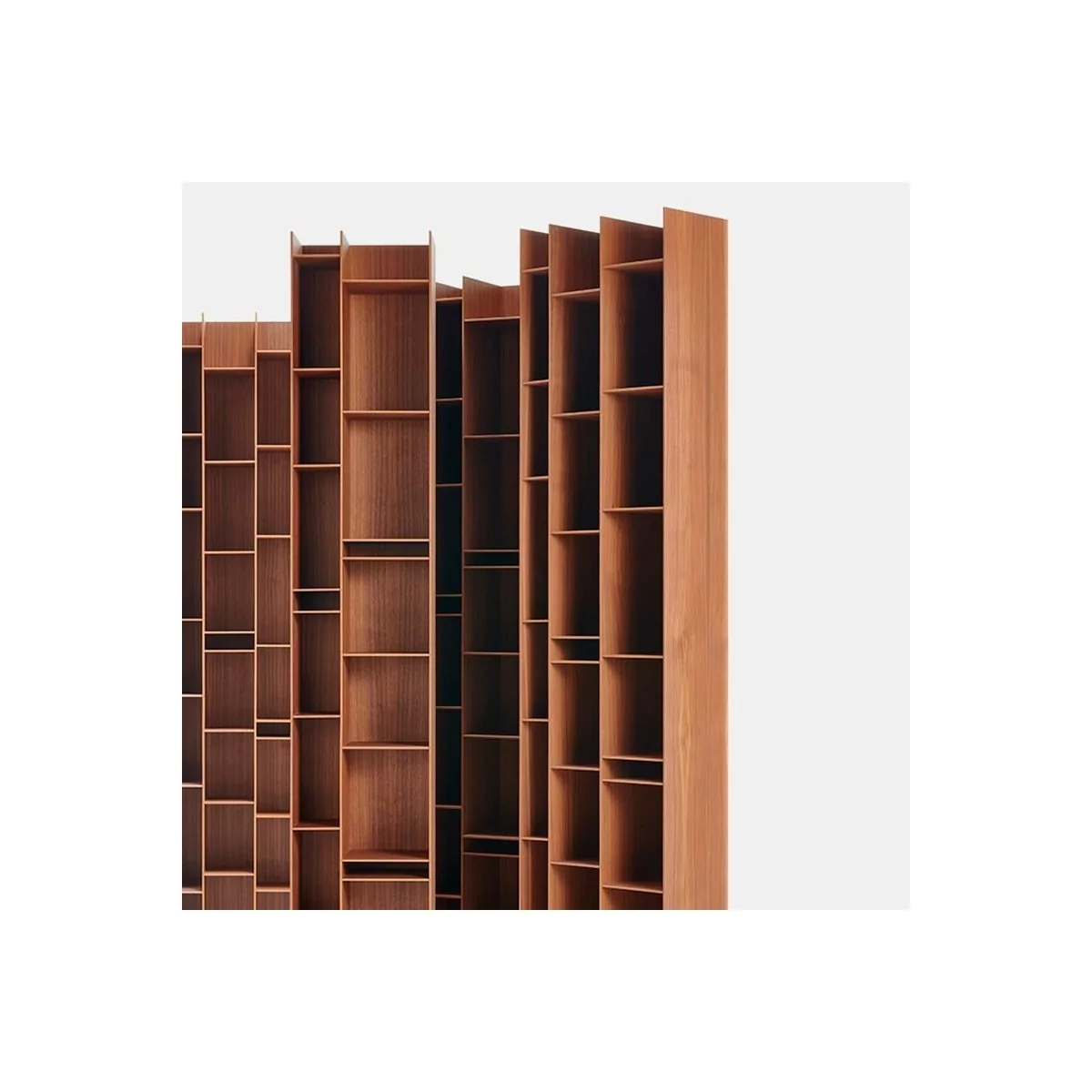 detalle estanterías Random Wood nogal canaletto MDF